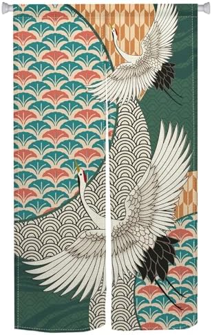 Green Cranes Noren Doorway Curtain Privacy Panel