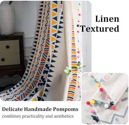 VOGOL Boho Curtains 28x84 Geometric Pattern Rod Pocket Drapes
