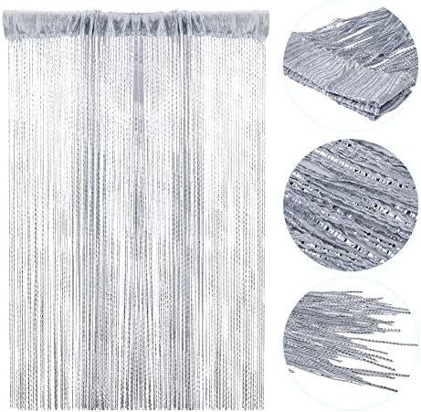 Sparkle String Curtains for Door 79x40inch Silver