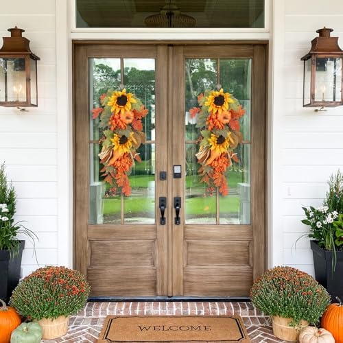 2PCS Fall Teardrop Swag Wreaths Autumn Decorations