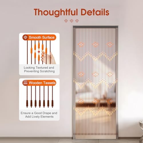 Wood Beaded Curtain for Doorway 31 Lines 354x866