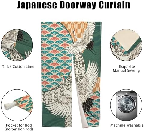 Green Cranes Noren Doorway Curtain Privacy Panel