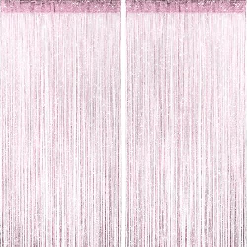 2 Pieces Pink Glitter String Curtains for Doorway and Room