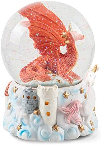 Red Dragon with Unicorn Musical Snow Globe 100MM