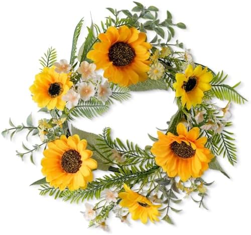 KHOYIME 13 Inch Sunflower Door Wreath All Season Decor