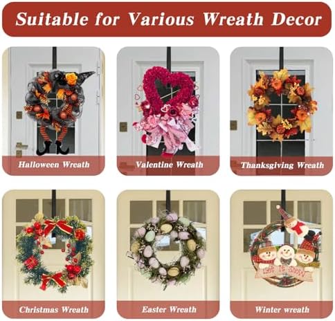 Adjustable Black Metal Wreath Door Hanger for Front Door