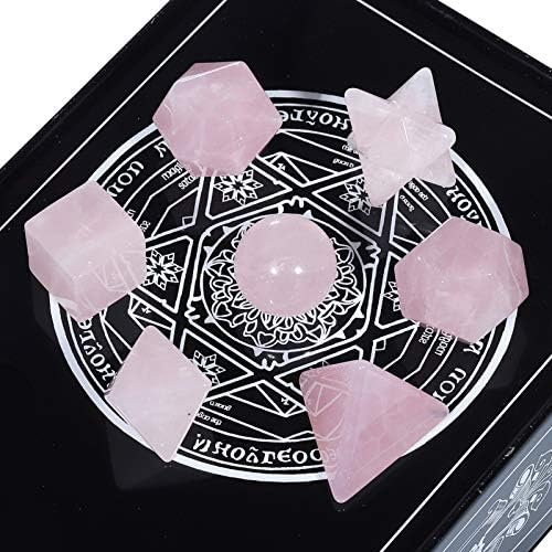 Amogeeli Platonic Solids Sacred Geometry Set with Merkaba Star and Rose Quartz