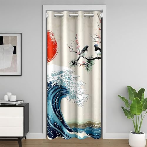 Castle Fairy Tree Sea Waves Door Curtain with Sunrise Design