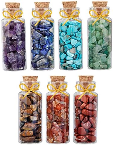 7pcs Mini Glass Wishing Bottles Healing Stones Set