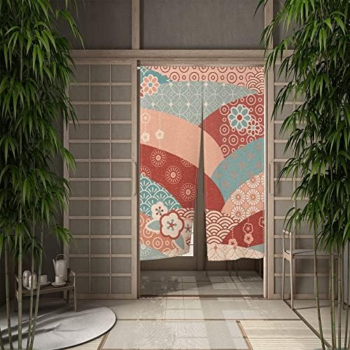 Leowefowa Traditional Japanese Noren Curtain Flowers Pattern