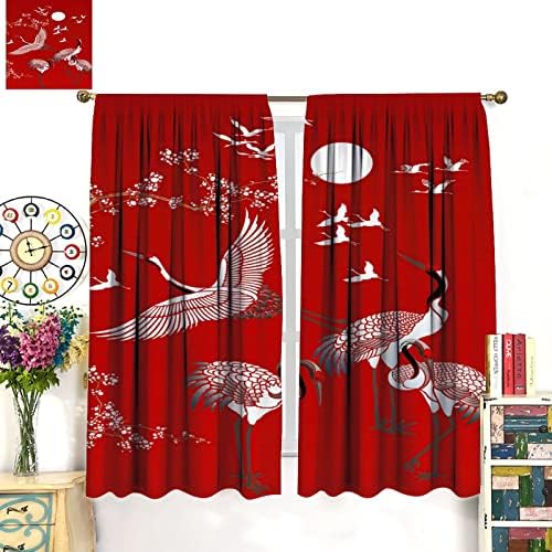 Japanese Style Blackout Curtains with Crane Print