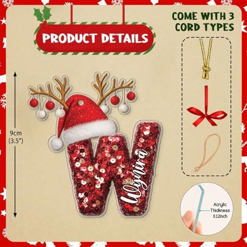 Personalized W Acrylic Ornament with Santa Hat Design
