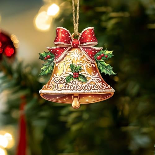 Personalized 2D Bell And Red Bow Christmas Ornament