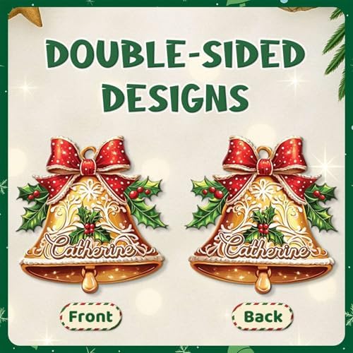 Personalized 2D Bell And Red Bow Christmas Ornament