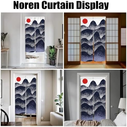 Traditional Japanese Noren Door Curtain with Sunset Mountain Design