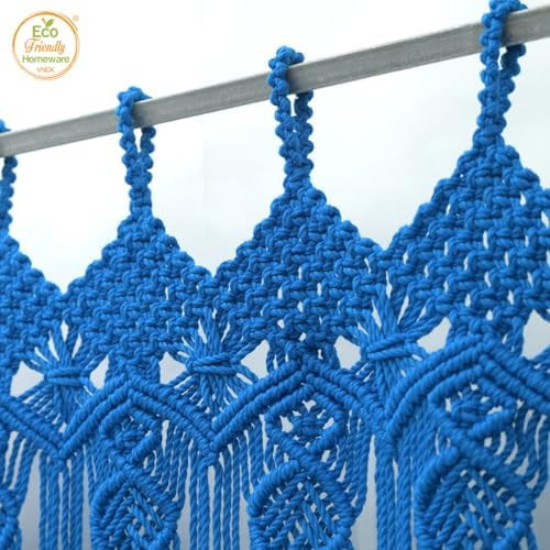 Boho Macrame Curtain with Beads - 77 x 35 Blue