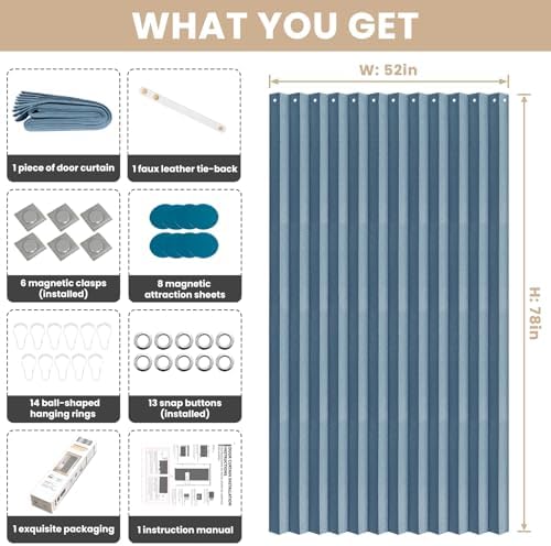 Jilron Blackout Door Curtain Linen Style Panel Magnetic Closure