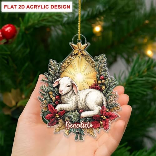 Personalized Name Nativity Lamb Ornament for Christmas Tree