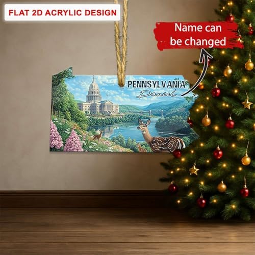 Custom Name Pennsylvania Christmas Tree Ornament