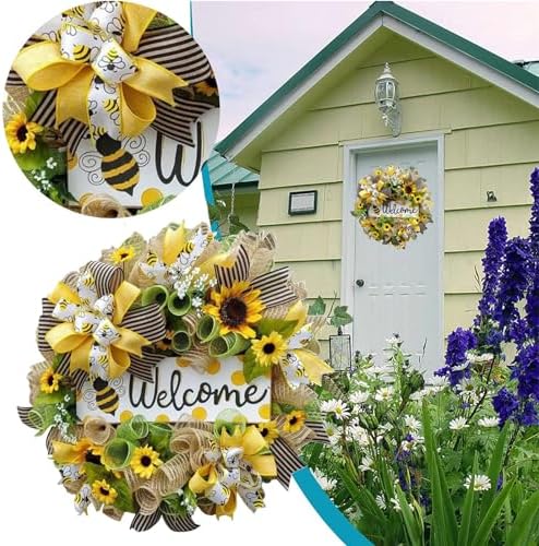 Summer Bee Wreath for Front Door Welcome Decor
