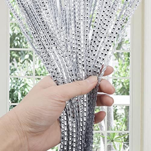 Sparkle String Curtains for Door 79x40inch Silver