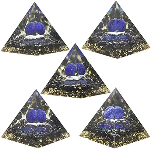Lapis Lazuli Crystal Sphere Orgonite Pyramid with Obsidian Stones and Snail Symbol