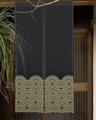 Gold Wave Printed Japanese Door Curtain for Privacy