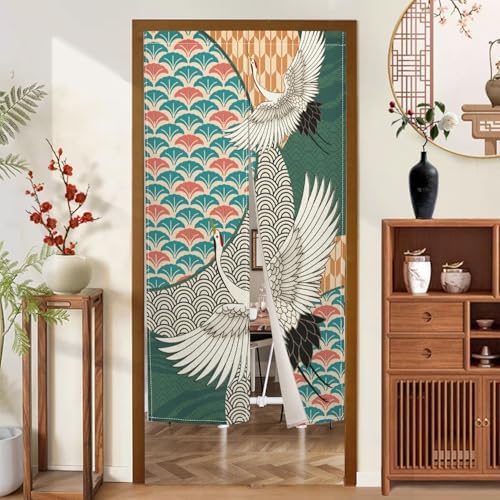 Green Cranes Noren Doorway Curtain Privacy Panel