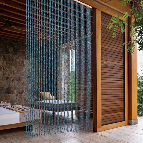 BECHAEO Handmade Beaded Door Curtain Blue 355 x 75 Inches