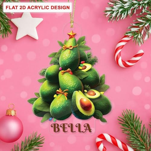 2D Avocado Christmas Tree Ornament Custom Name