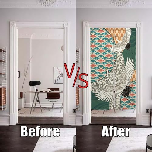 Green Cranes Noren Doorway Curtain Privacy Panel