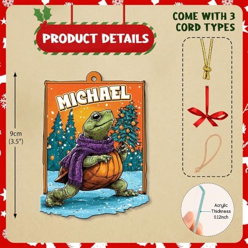 Custom Name Turtle Christmas Hanging Ornament Personalized Acrylic Animal Decoration