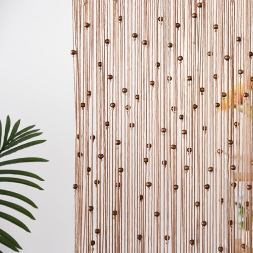BECHAEO Boho Macrame Beaded Curtain with Wooden Beads Set of 2