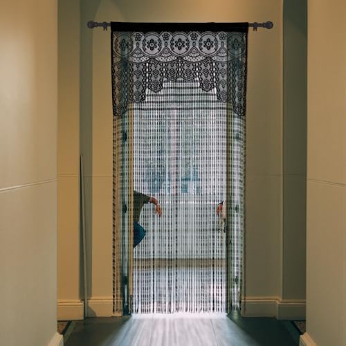 Lace Door String Curtain Black 39x79in
