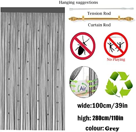 Beads Curtain Door String Curtains for Bedroom Closet Drapes Grey 39x110in