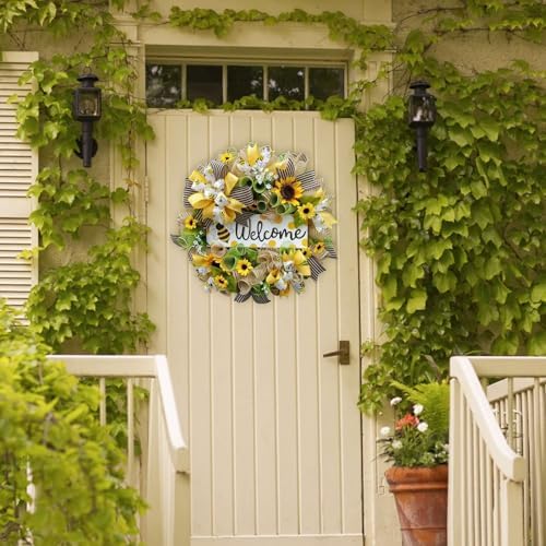 Summer Bee Wreath for Front Door Welcome Decor