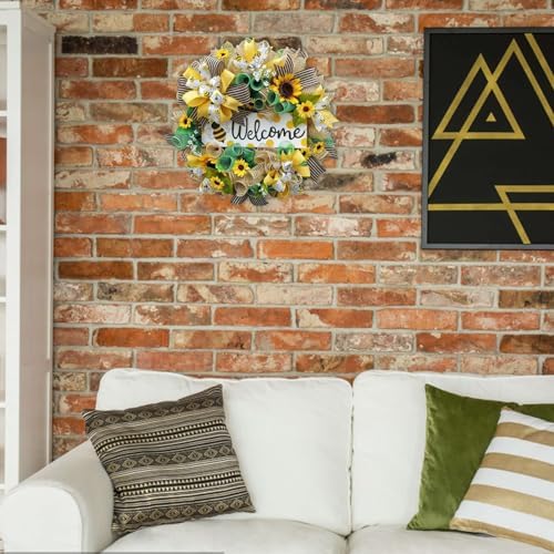 Summer Bee Wreath for Front Door Welcome Decor
