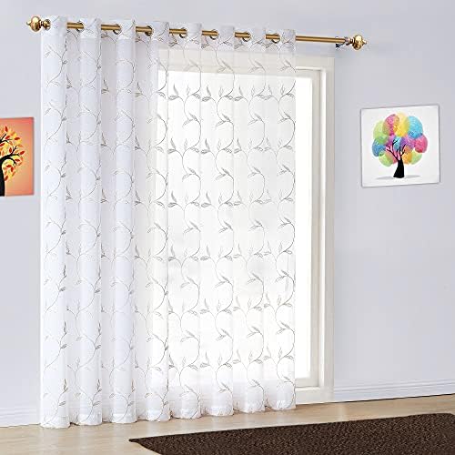 Warm Home Designs Embroidered Sheer Curtain Panel with Leaf Pattern