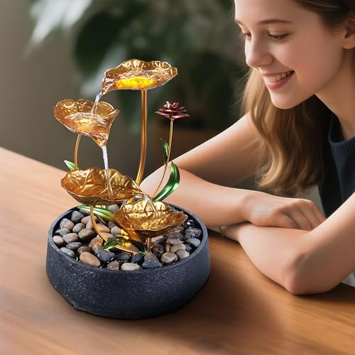 Metal Lotus Circulating Tabletop Fountain for Zen Home Decor