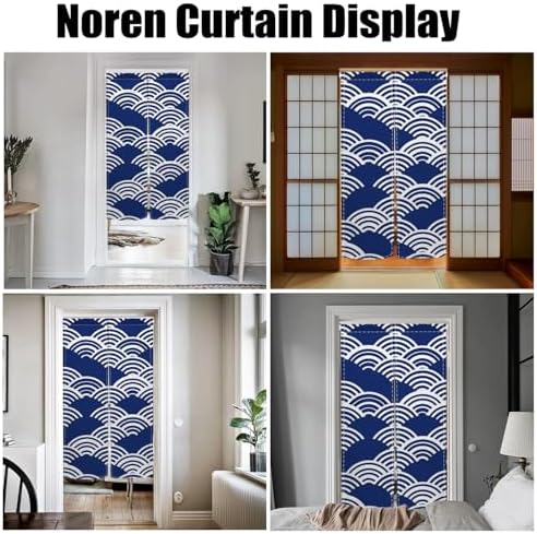 Japanese Modern Noren Door Curtain Wave Pattern Blue 335x709