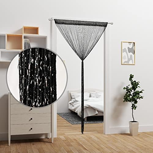 2 Pieces Black Beaded Curtain Door Divider Panel