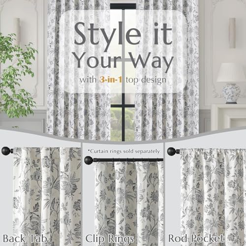 Vangao Floral Blackout Curtains 84 Inches 2 Panels