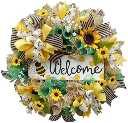 Summer Bee Wreath for Front Door Welcome Decor