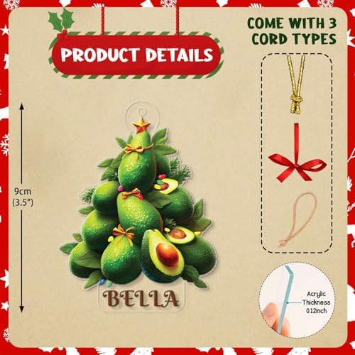 2D Avocado Christmas Tree Ornament Custom Name