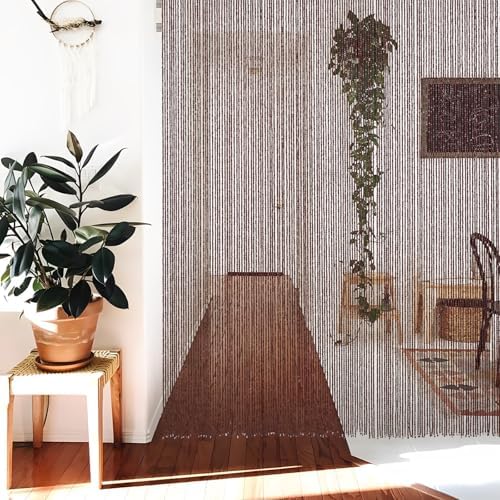BECHAEO Bamboo Beaded Curtain 90 Strands Brown