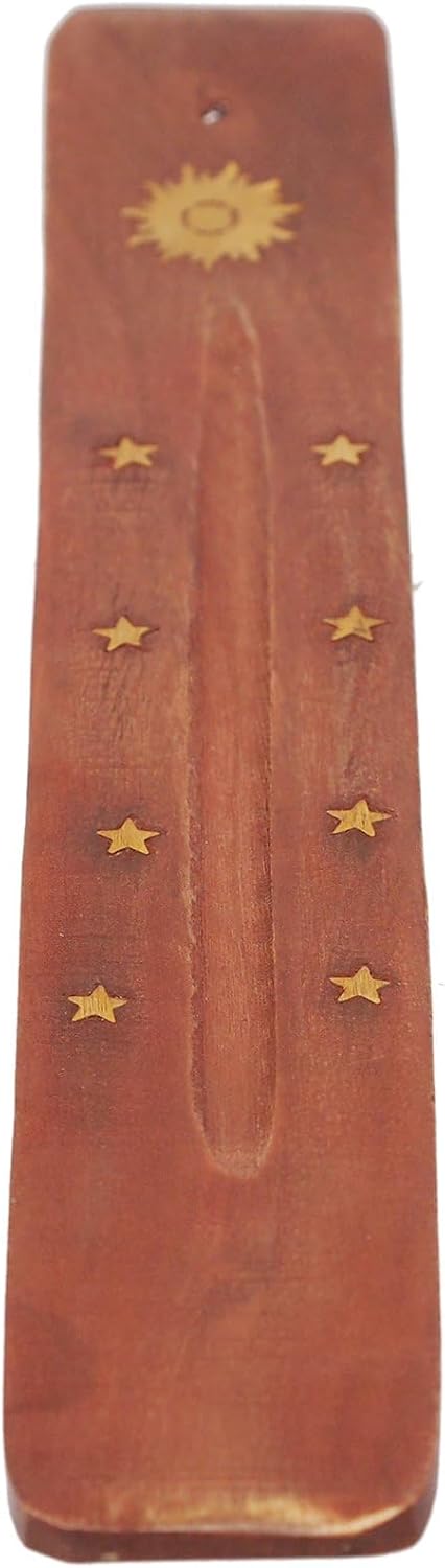 Hosley Wood Incense Holder 10 Inches Sun Design