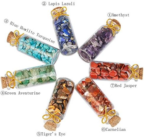 7pcs Mini Glass Wishing Bottles Healing Stones Set