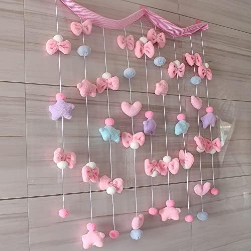 Kawaii Doorway Curtains with Fluffy Star Bowknot Pentacle Garland