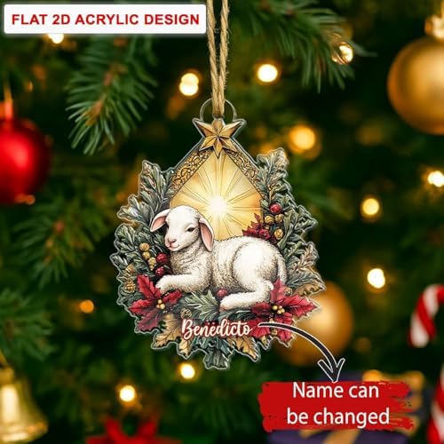 Personalized Name Nativity Lamb Ornament for Christmas Tree
