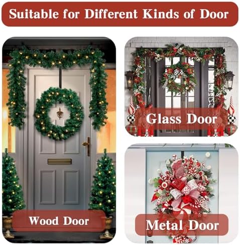 Adjustable Black Metal Wreath Door Hanger for Front Door